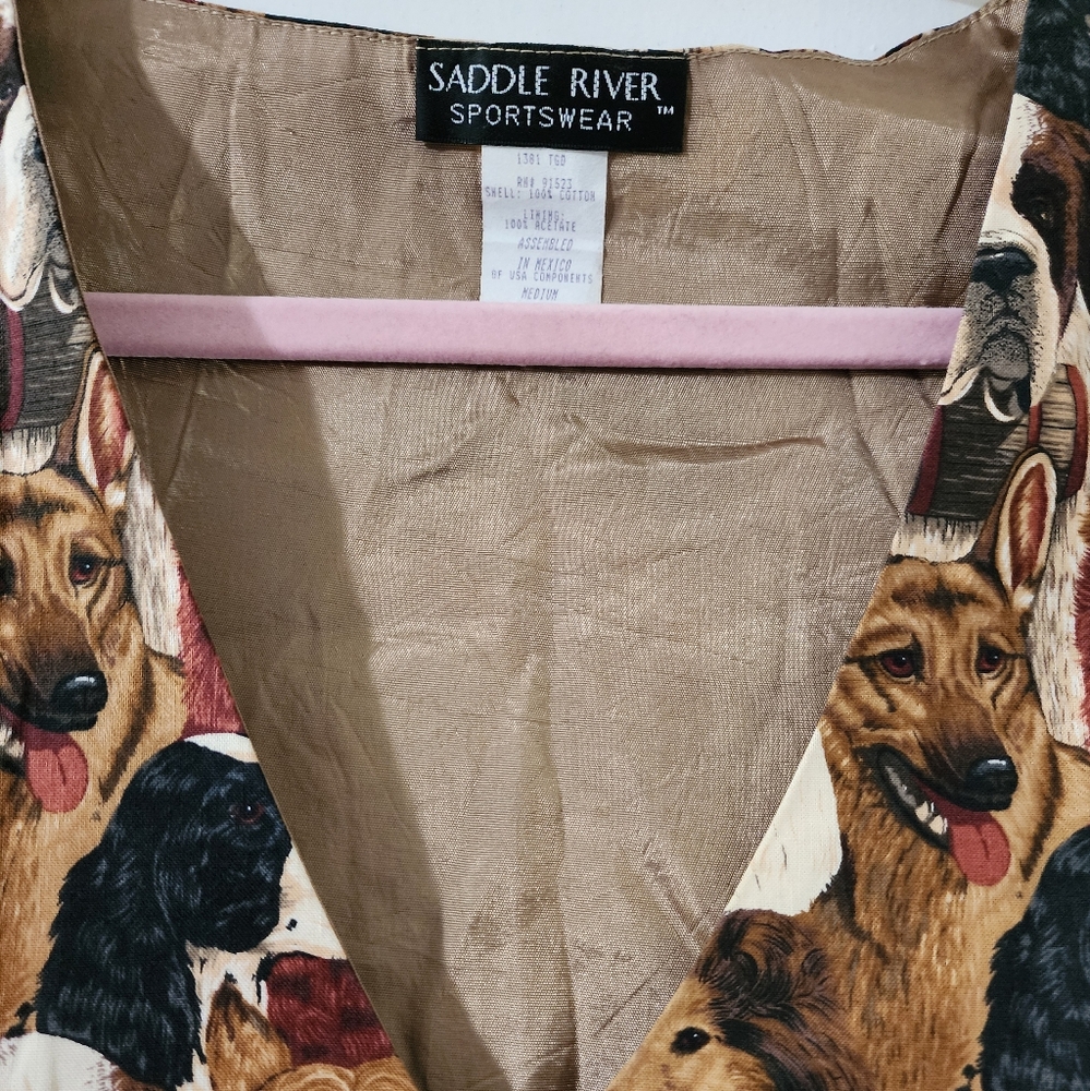 Vintage 1990s Saddle River Dog Print Tie Back Novelty Vest Button Front M - Picture 3 of 4